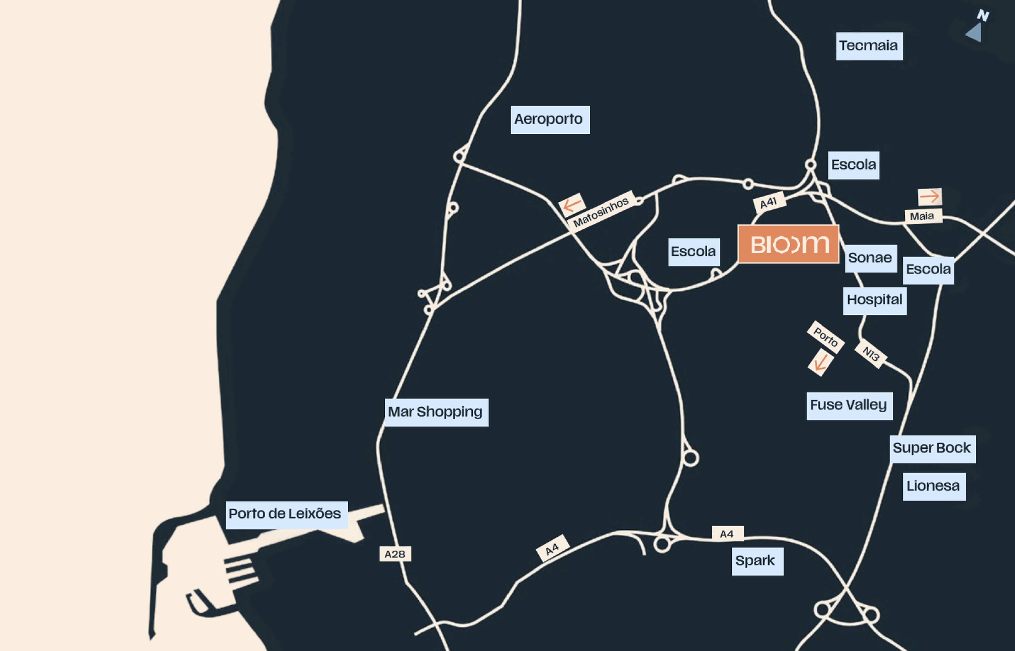 Map showing Bloom Living location in Quinta de Moreira, Maia